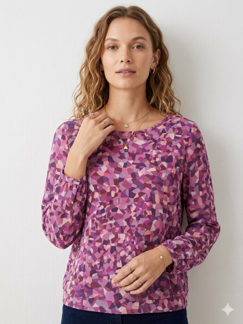 CAbi pink Kaleidoscope long sleeve blouse Sz M